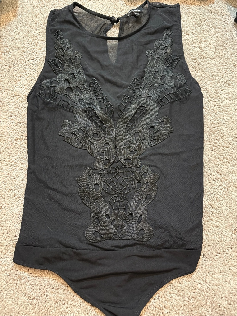Express Black Lace Appliqué Sleeveless Bodysuit - Women